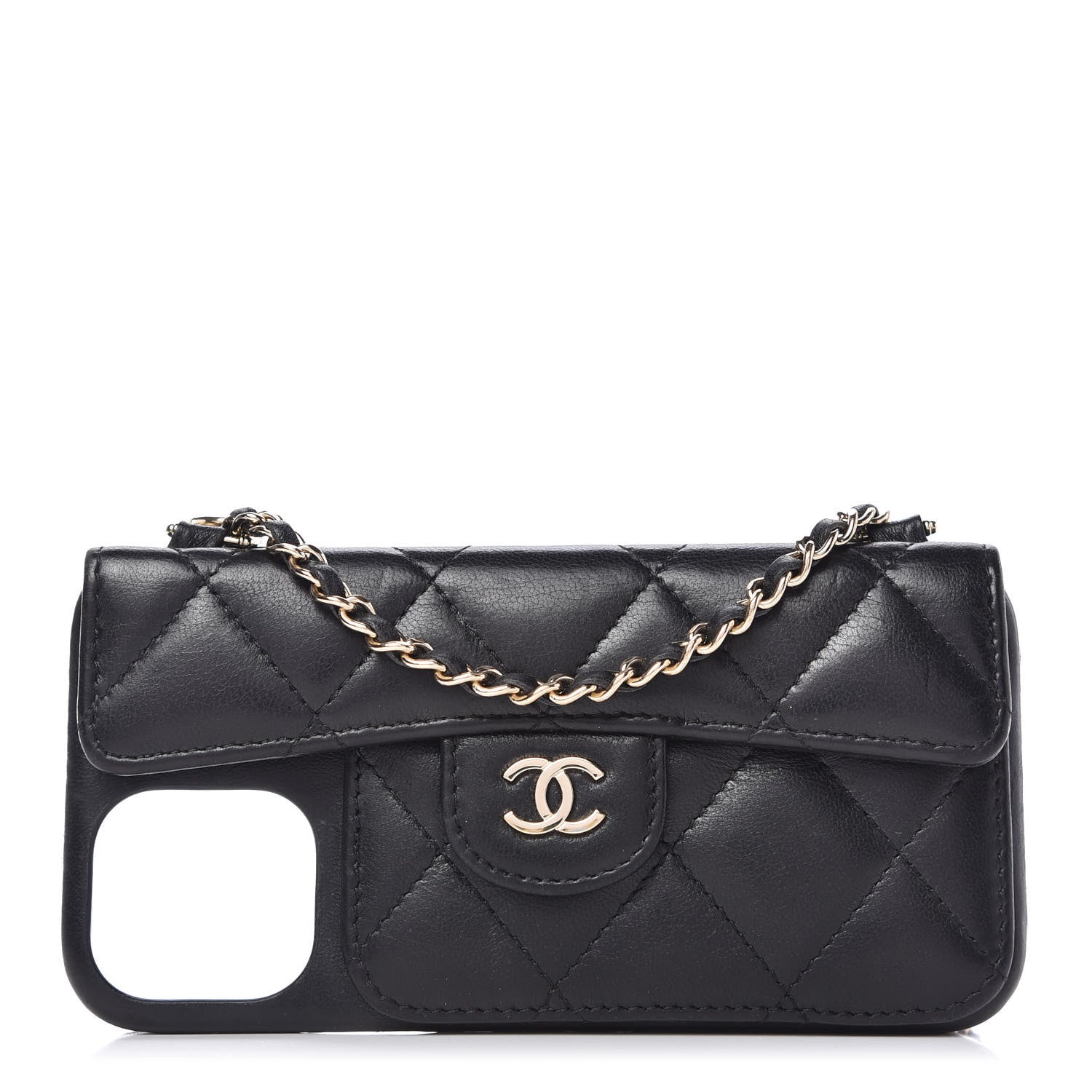 Chanel Lambskin Quilted iPhone XII Pro Holder With Chain Black 1 of 7