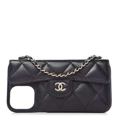 Chanel Lambskin Quilted iPhone XII Pro Holder With Chain Black 1 of 7