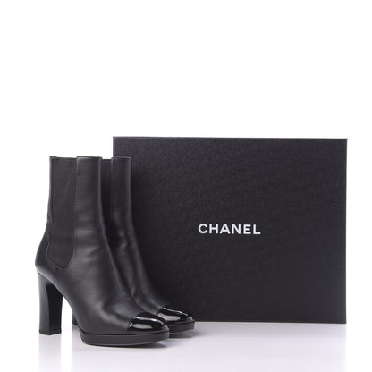 Chanel Lambskin Patent Cap Toe Pearl CC Ankle Boots 38 Black 13 of 13