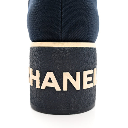 Chanel Fabric Lace Up Combat Boots 38 Navy Blue 13 of 16