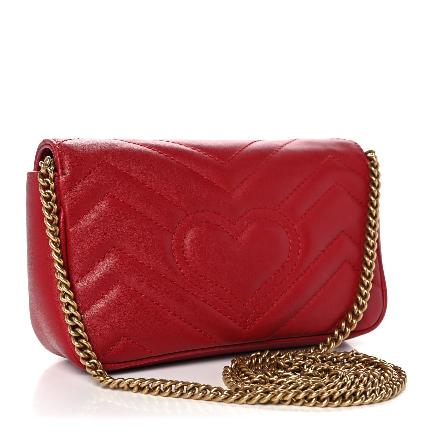 Calfskin Matelasse Super Mini GG Marmont Shoulder Bag Hibiscus Red