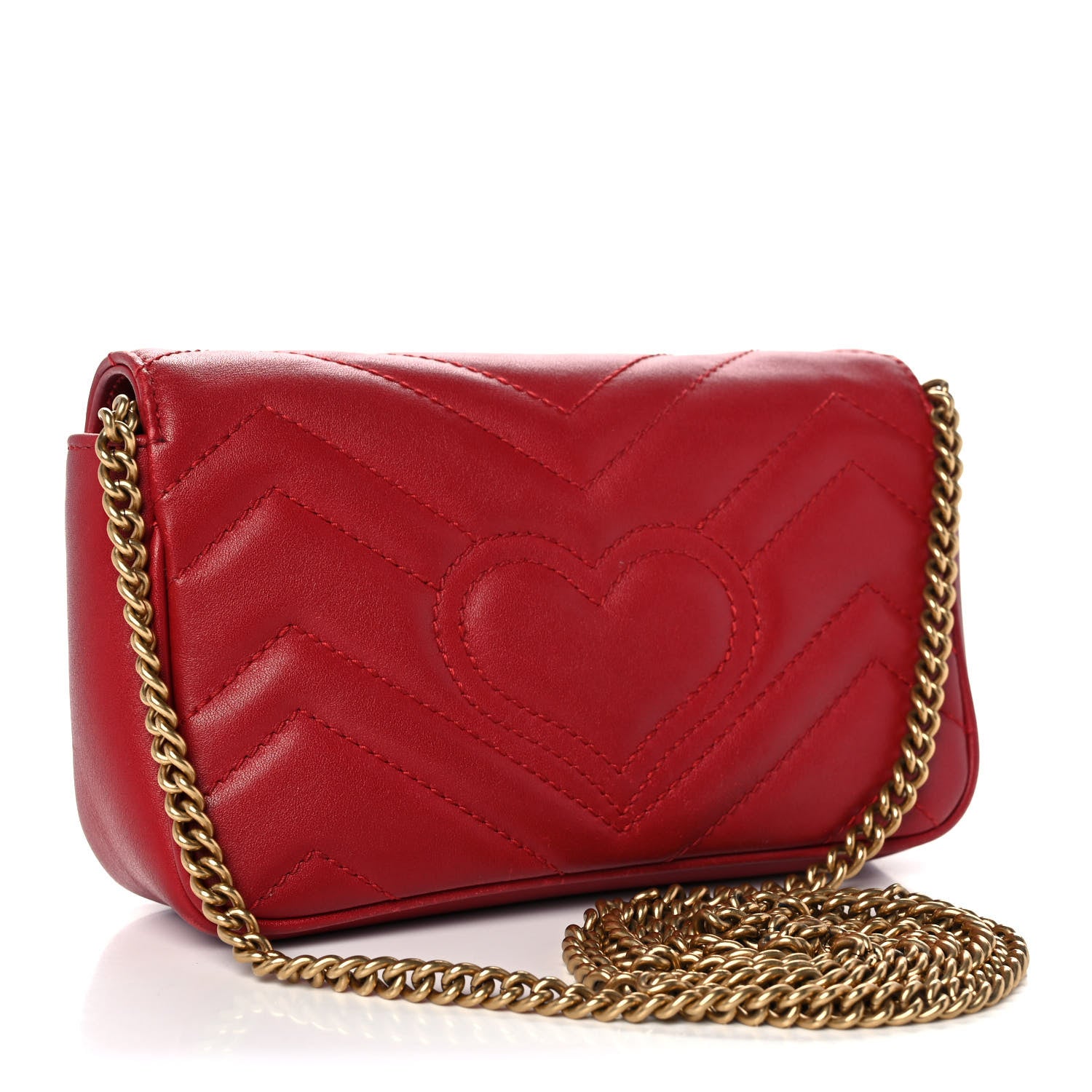 Gucci Calfskin Matelasse Super Mini GG Marmont Shoulder Bag Hibiscus Red 3 of 15