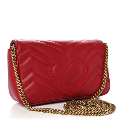 Gucci Calfskin Matelasse Super Mini GG Marmont Shoulder Bag Hibiscus Red 3 of 15