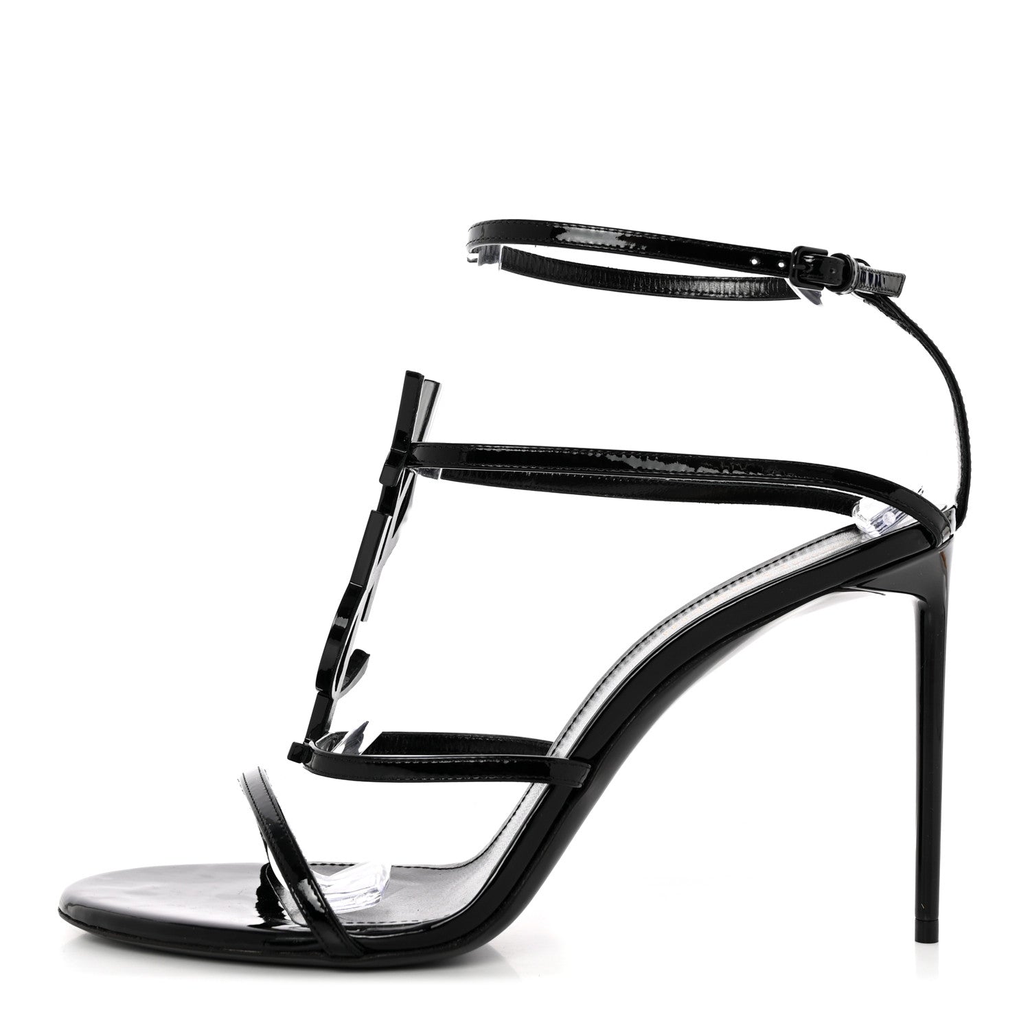 Saint Laurent Patent Cassandra 95 Ankle Strap Sandals 41 Black 1 of 11