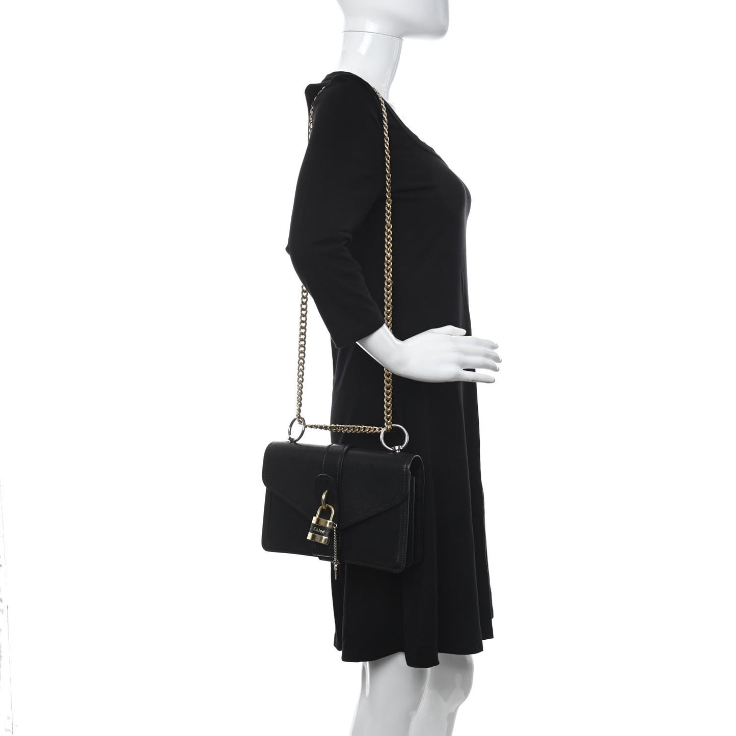 Shiny Goatskin Calfskin Aby Chain Shoulder Bag Black