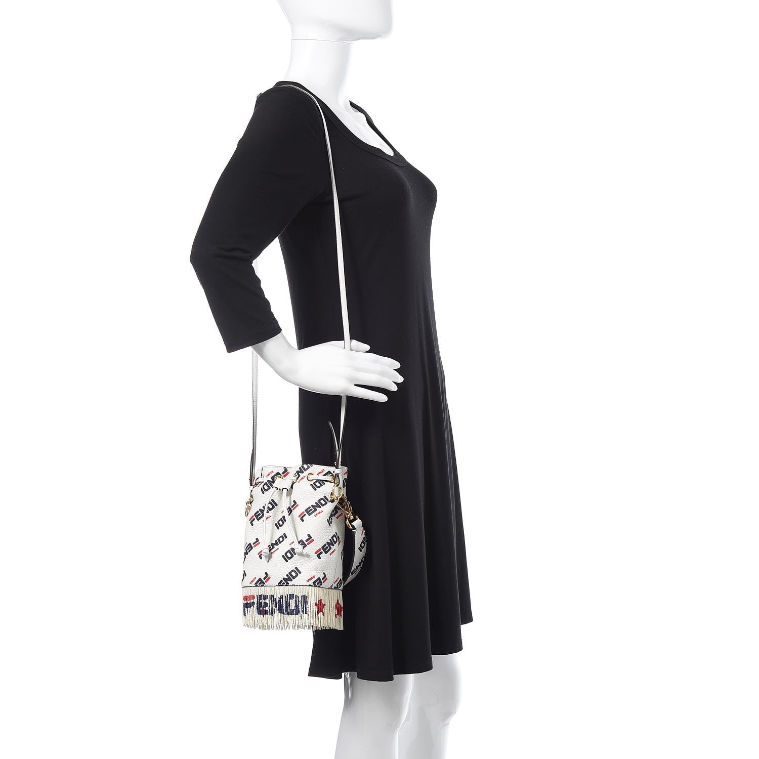 Fendi X FILA Calfskin F is Fendi Mania Fringe Mini Mon Tresor Bucket Bag White 2 of 10