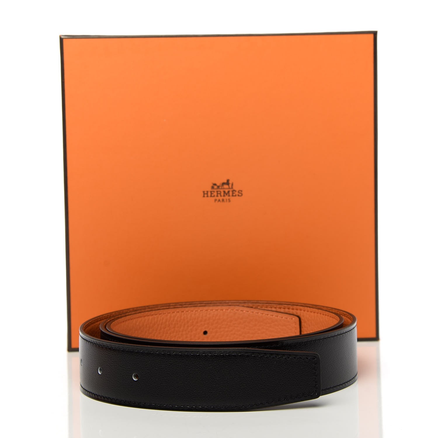 Hermes Box Togo 32mm Belt Strap 100 Black Orange 5 of 5