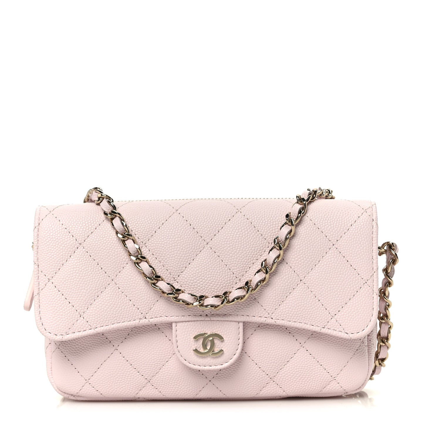 Caviar Quilted Flap Phone Holder With Chain Light Pink