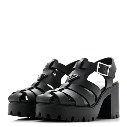 Prada Foam Rubber Triangle Logo Monolith 55mm Cage Sandals 37 Black 4 of 11