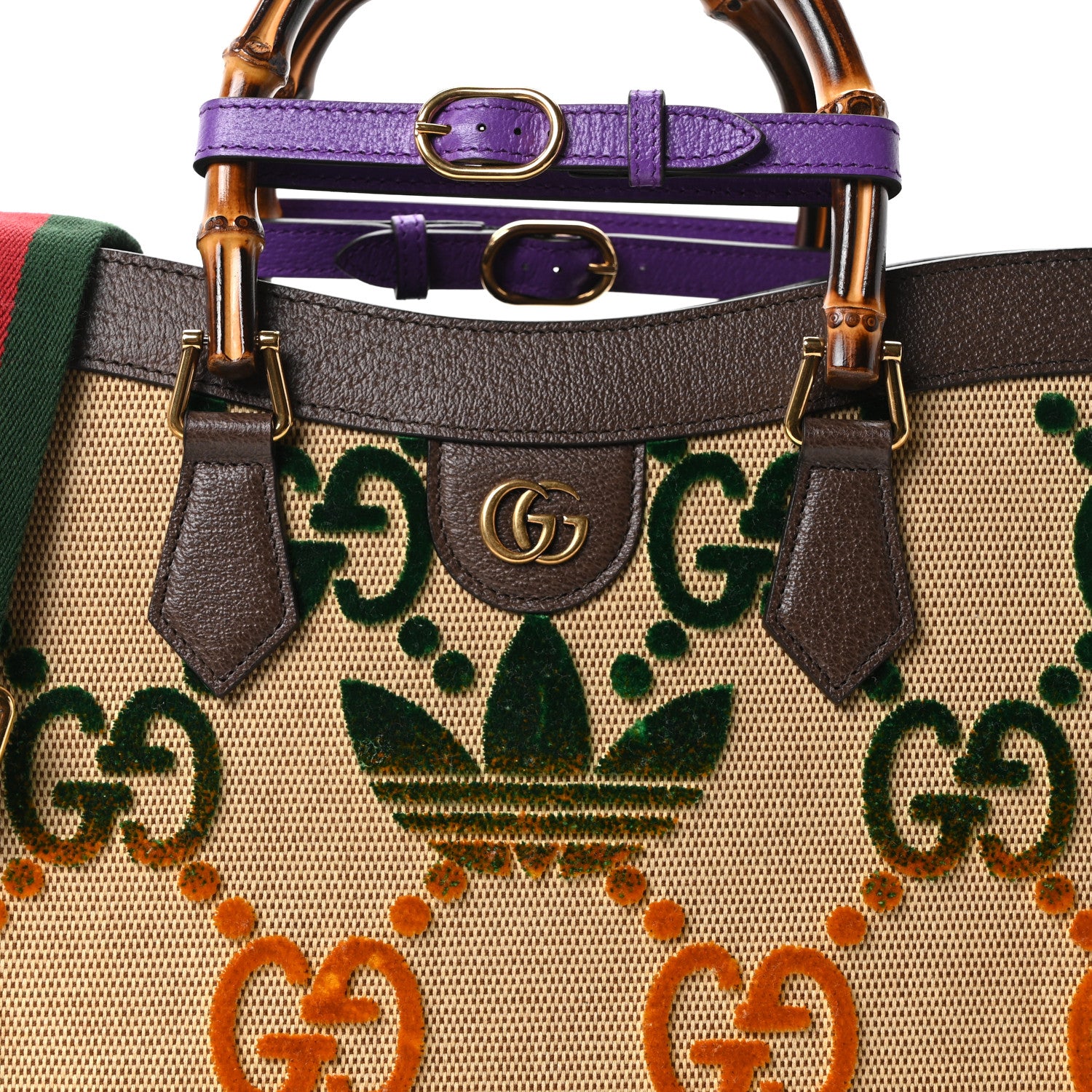 Gucci X ADIDAS Textured Dollar Calfskin Jumbo GG Textured Web Trefoil Logo Medium Diana Tote Bag Beige Brown Multicolor 8 of 10