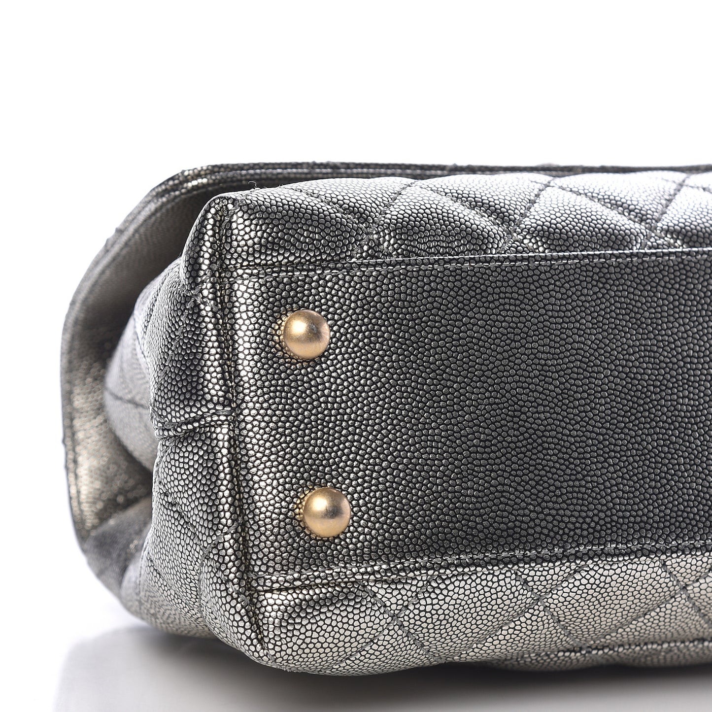 Metallic Caviar Quilted Mini Coco Handle Flap Silver