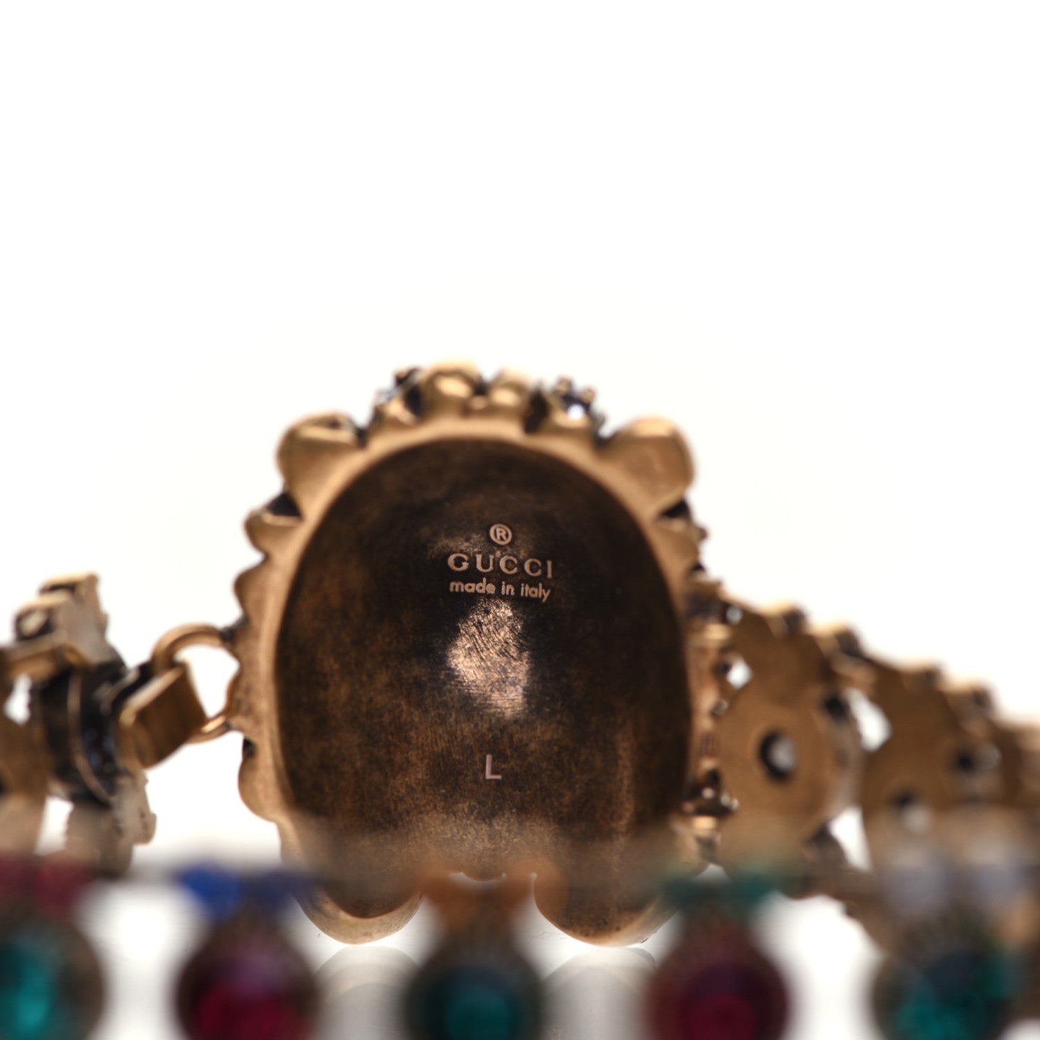 Gucci Metal Crystal Lion Head Bracelet L Aged Gold Multicolor 4 of 6