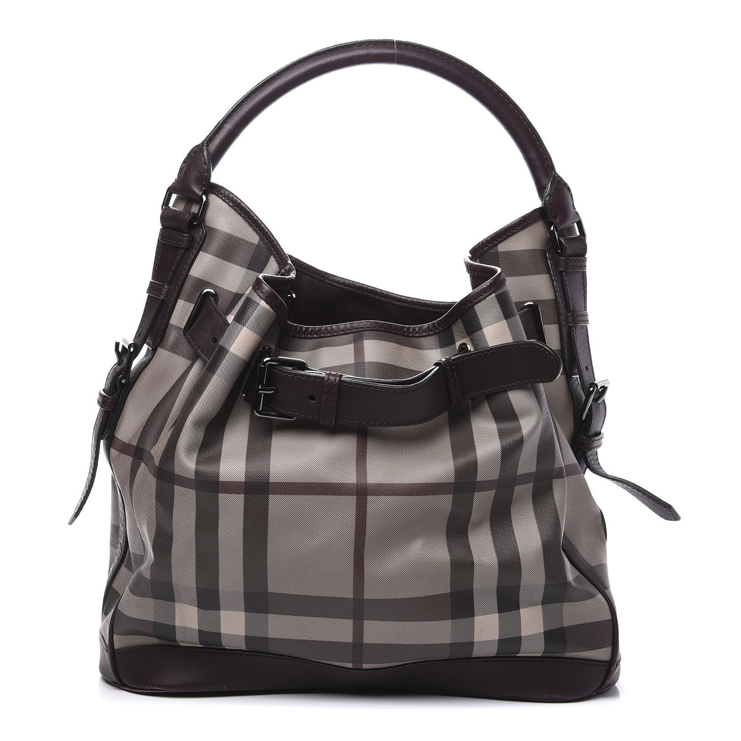 Burberry Smoked Check Medium Walden Belted Hobo Plum 1 of 8