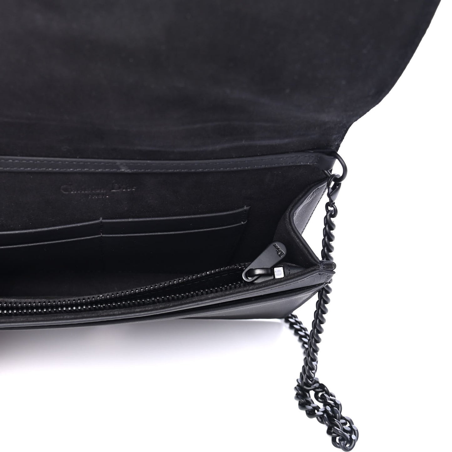 Ultra Matte Calfskin Studded Diorama Wallet on Chain Pouch Black