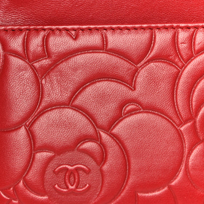 Chanel Lambskin Camellia Embossed Wallet On Chain WOC Red 17 of 19