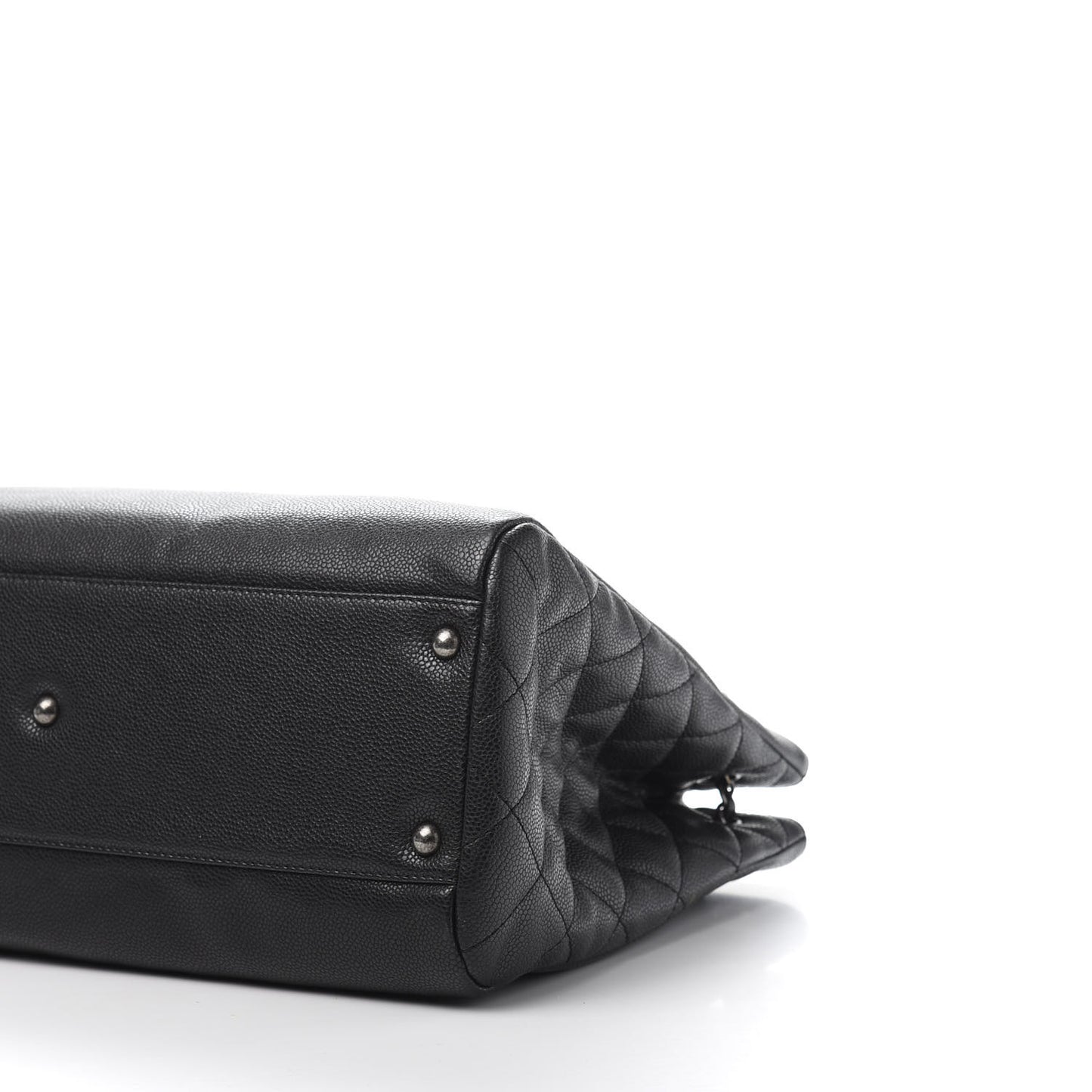 Metallic Grained Calfskin Woven Chain Large Shopping Bag Black