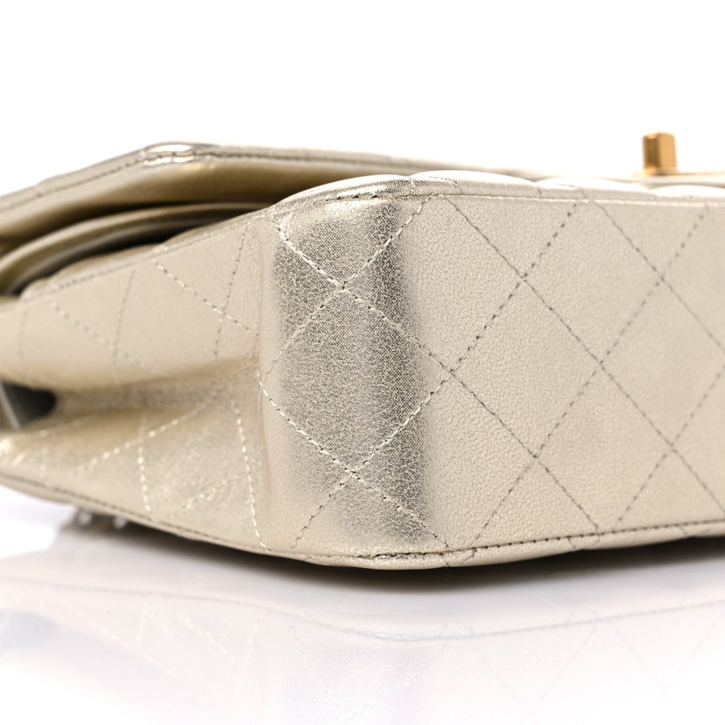 Metallic Lambskin Quilted Medium Double Flap Gold