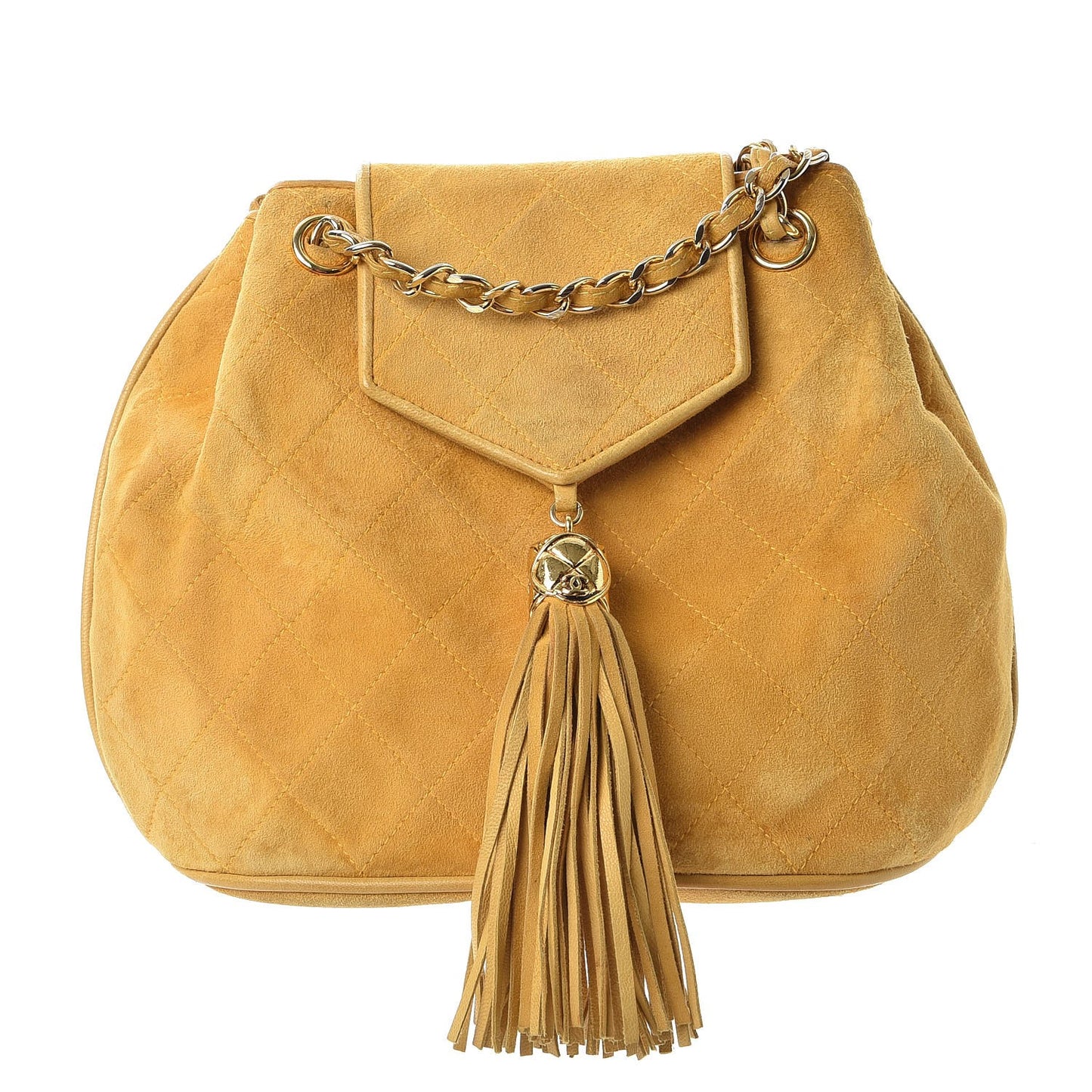 Suede Quilted Tassel Shoulder Bag Yellow