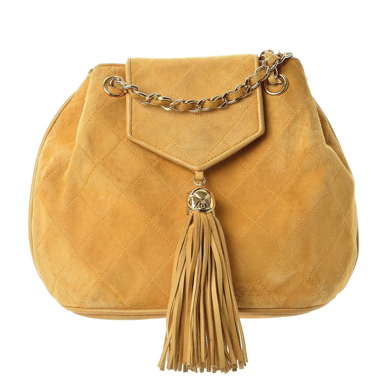 Chanel Suede Quilted Tassel Shoulder Bag Yellow 1 of 16