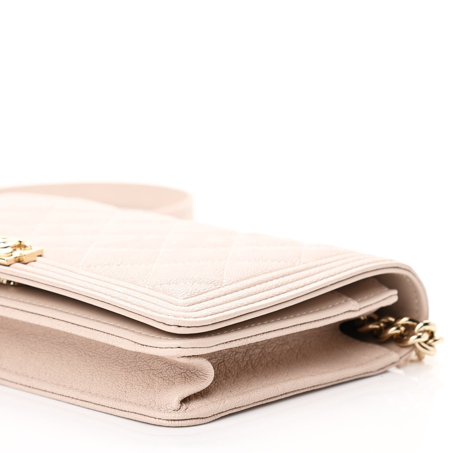 Chanel Caviar Quilted Boy Wallet On Chain WOC Light Beige 9 of 11