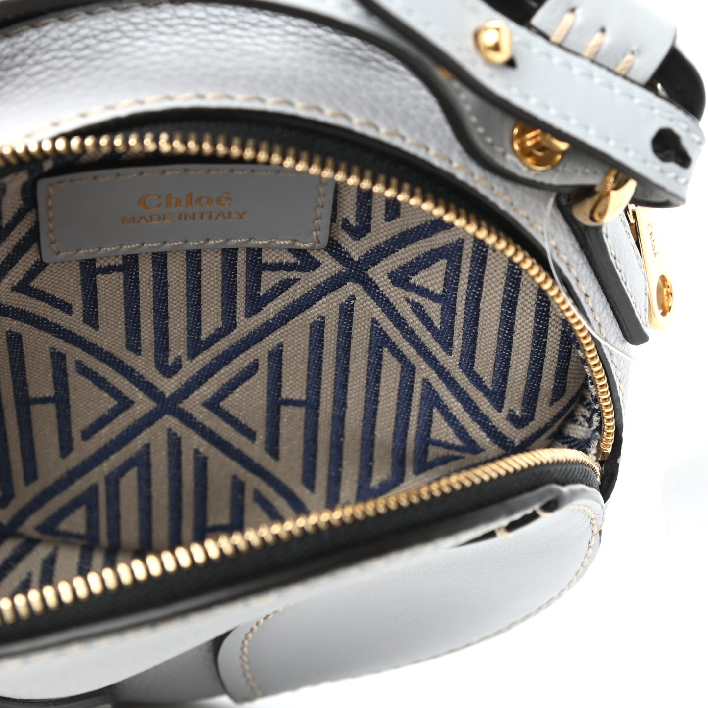 Grained Shiny Calfskin Mini Round Daria Bag Light Cloud