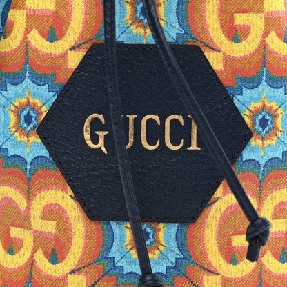 Gucci GG Supreme Kaleidoscope Calfskin Script Logo Gucci 100 Bucket Drawstring Bag Blue Orange Multicolor Blue Agata 8 of 10