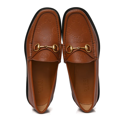 Gucci Harness Calfskin GG Tennis Embossed Mens Horsebit Loafers 9 Dark Brown 2 of 8