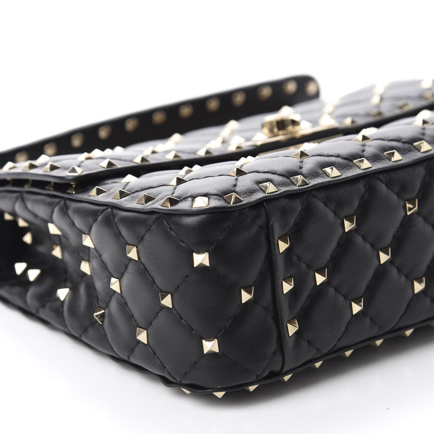 Lambskin Medium Rockstud Spike Shoulder Bag Black