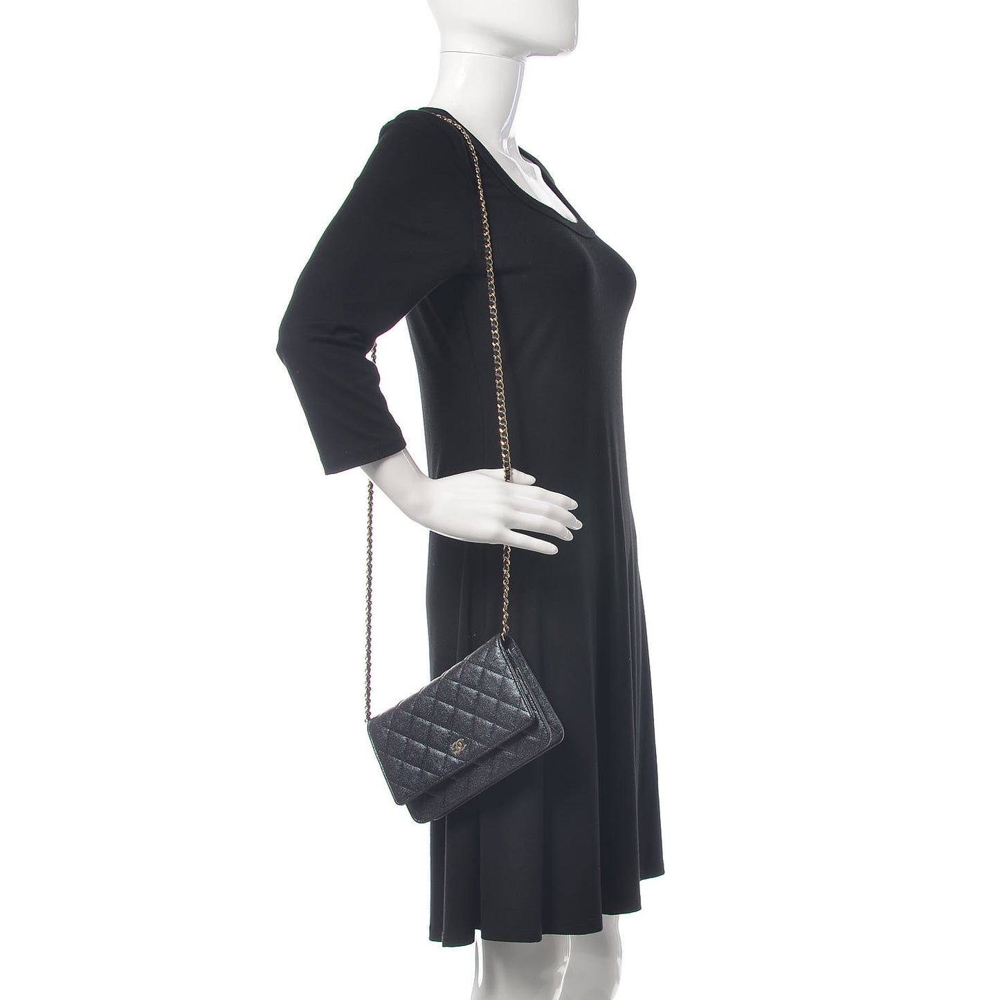 Iridescent Caviar Quilted Wallet On Chain WOC Black