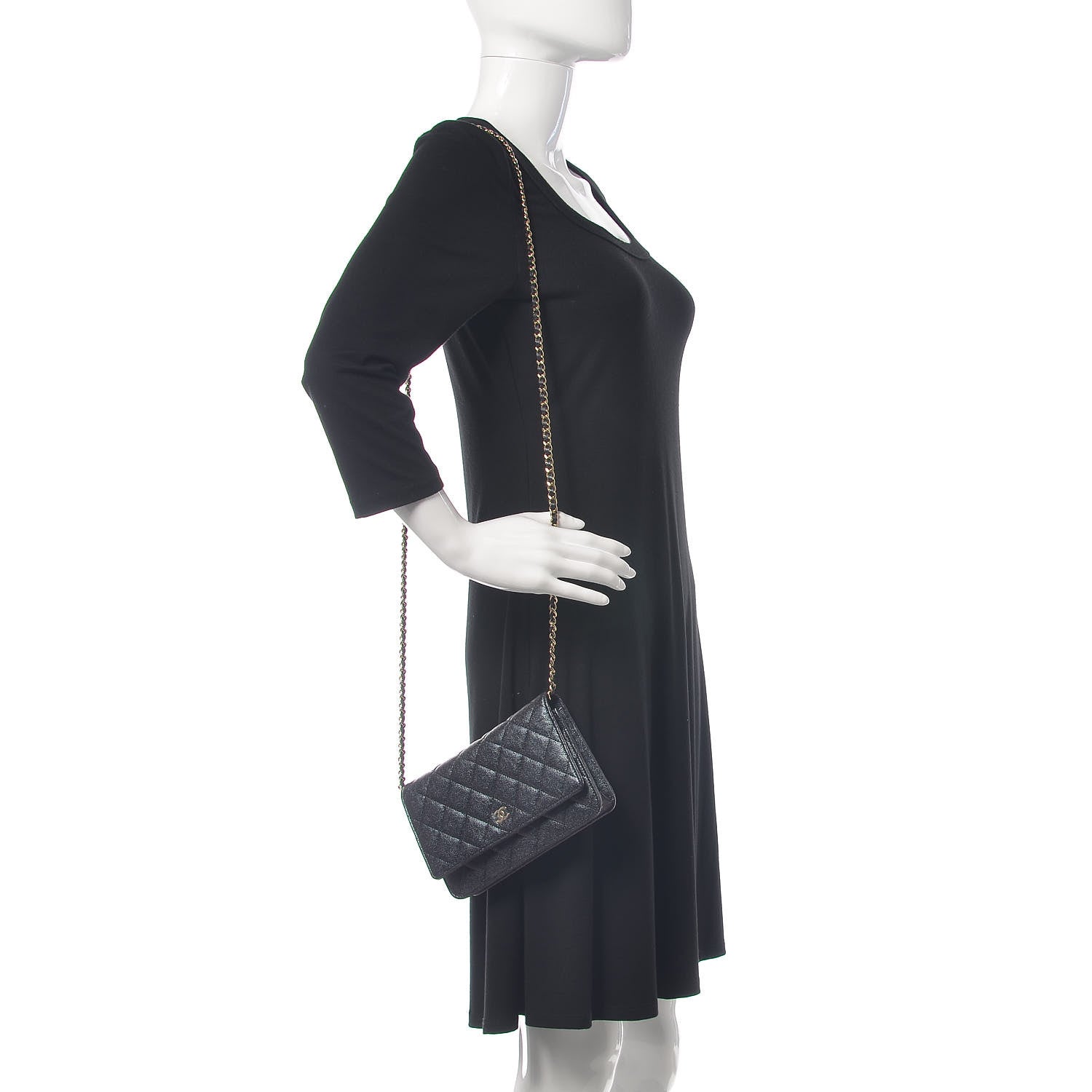 Chanel Iridescent Caviar Quilted Wallet On Chain WOC Black 2 of 12