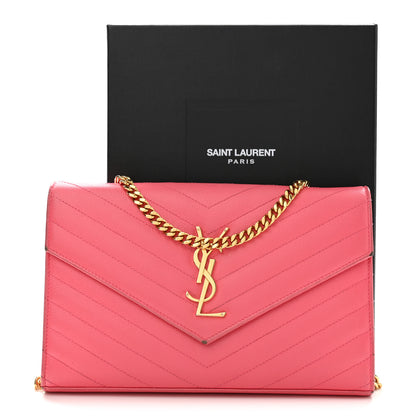 Saint Laurent Grain De Poudre Matelasse Chevron Monogram Chain Wallet Rose Clair 12 of 12