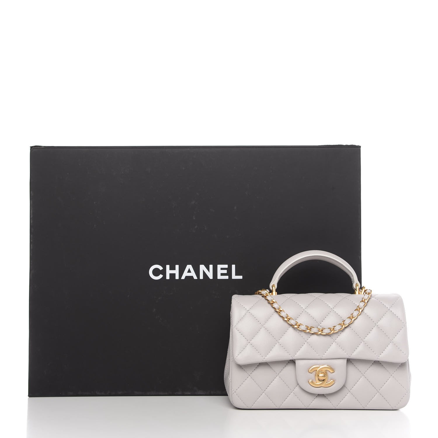 Chanel Lambskin Quilted Mini Top Handle Rectangular Flap Grey 11 of 11