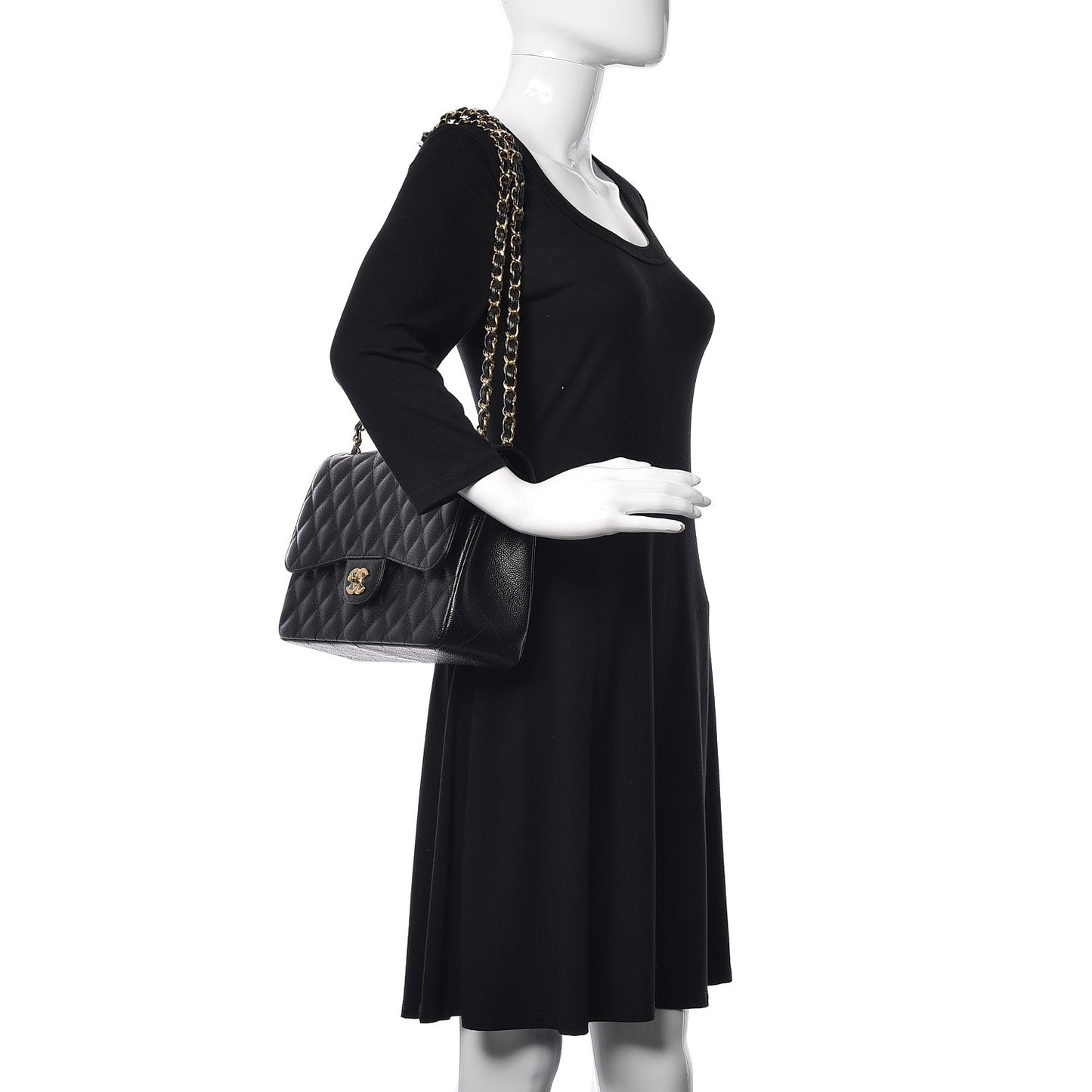 Caviar Quilted Jumbo Double Flap Black