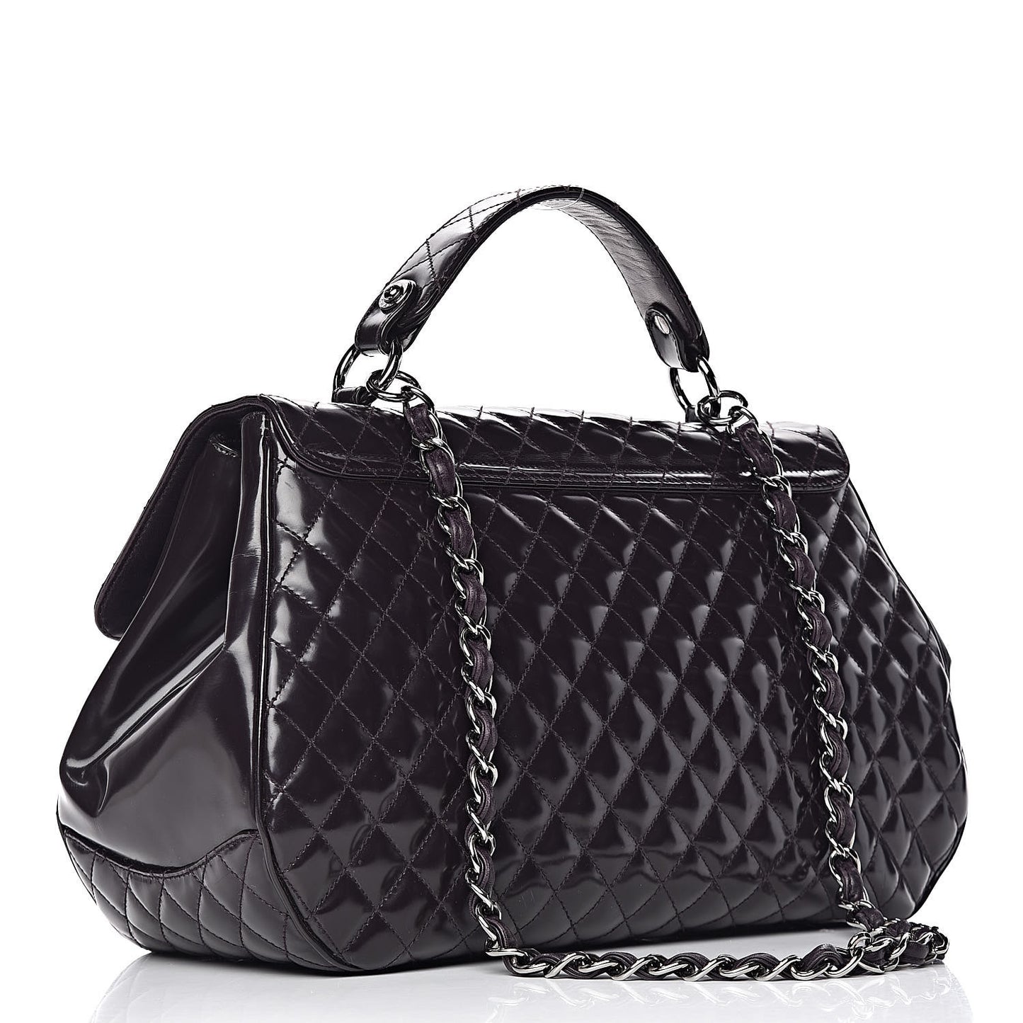 Glazed Calfskin Quilted Mademoiselle Bag Dark Purple