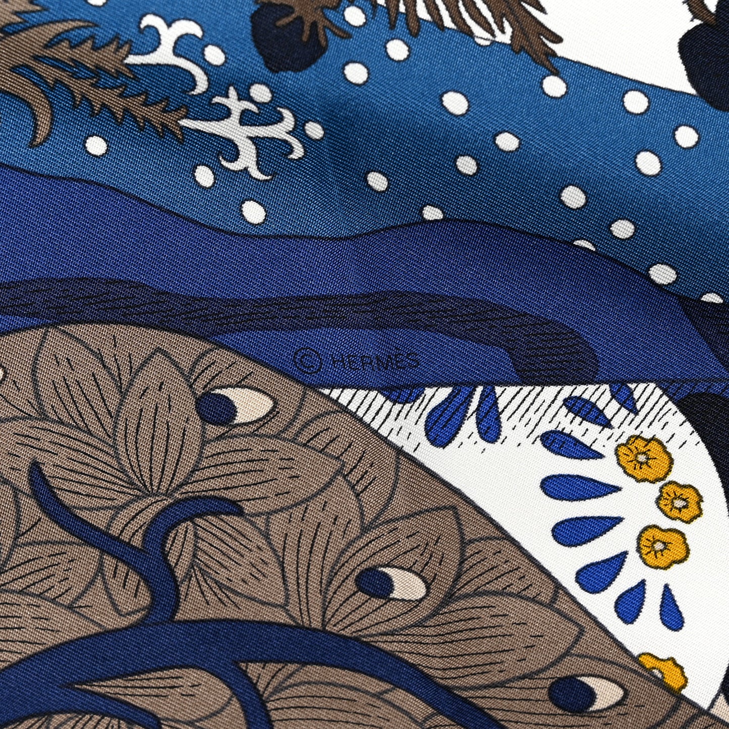 Silk Twill Le Premier Chant Scarf 90 Bleu Nuit White Ebene