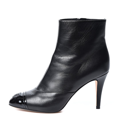 Chanel Lambskin Patent Cap Toe Short Ankle Boots 35.5 Black 1 of 12