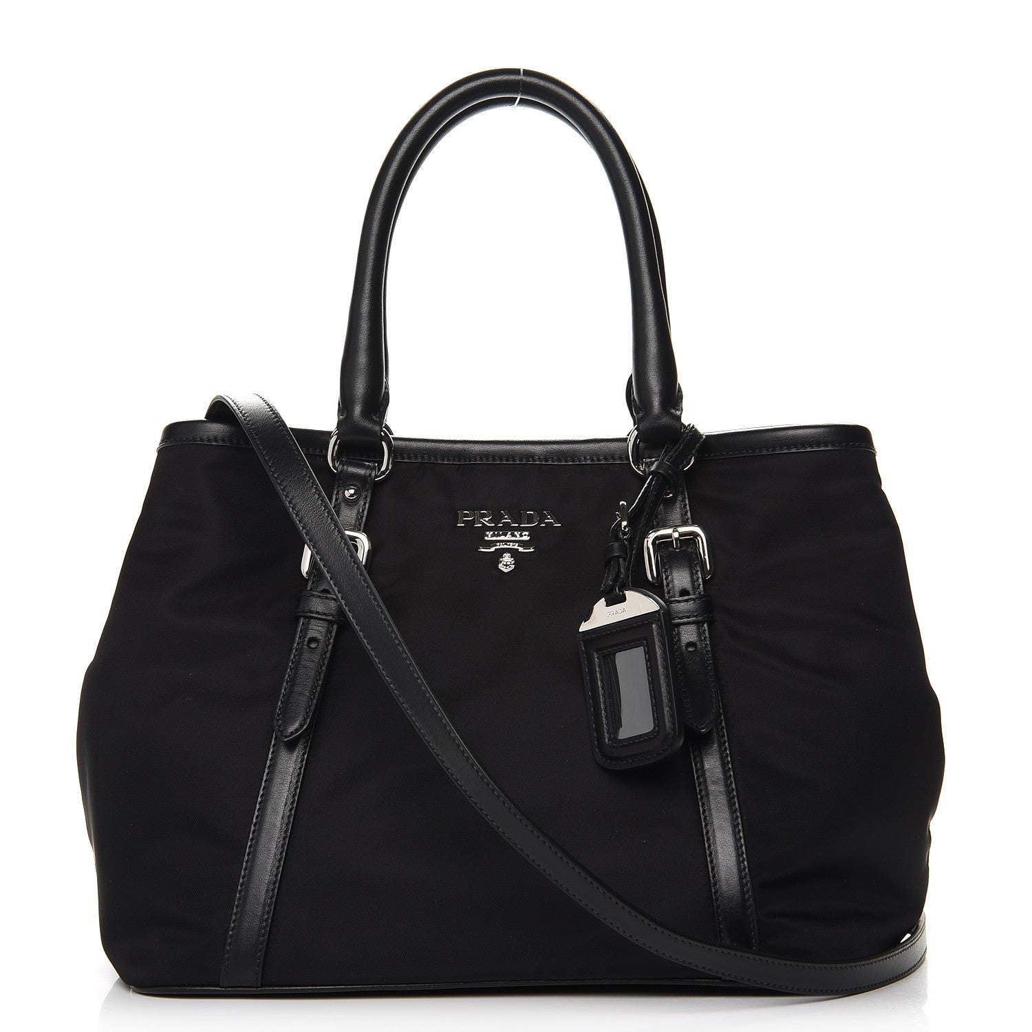 Prada Nylon Tessuto Soft Calf Tote Nero Black 1 of 8