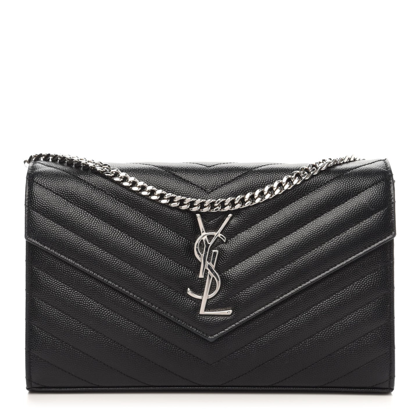 Grain De Poudre Matelasse Chevron Monogram Chain Wallet Black