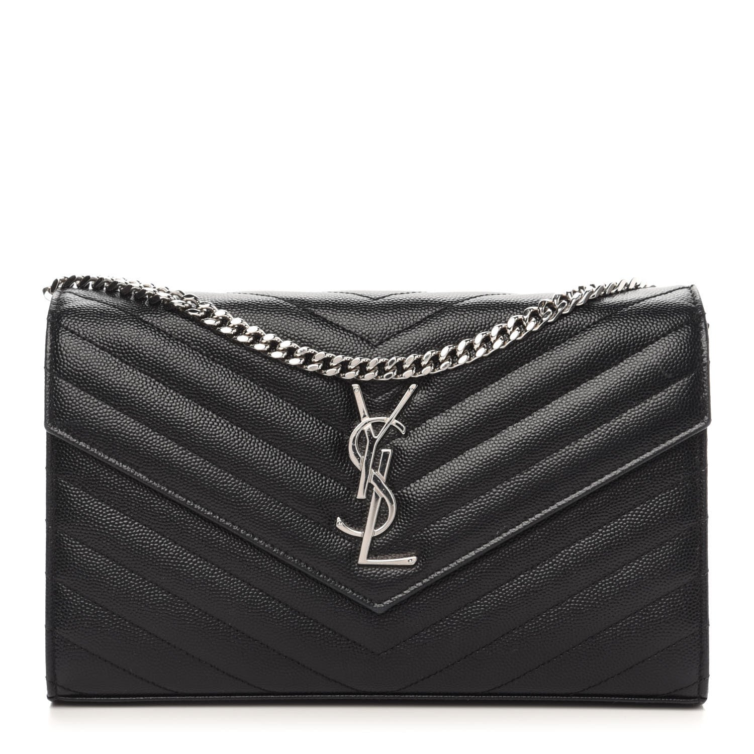 Saint Laurent Grain De Poudre Matelasse Chevron Monogram Chain Wallet Black 1 of 10