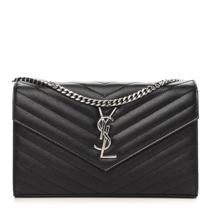 Saint Laurent Grain De Poudre Matelasse Chevron Monogram Chain Wallet Black 1 of 10
