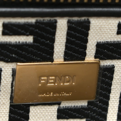 Fendi Vitello Seta Canvas FF Embroidered Medium Peekaboo Iconic Satchel White 6 of 9