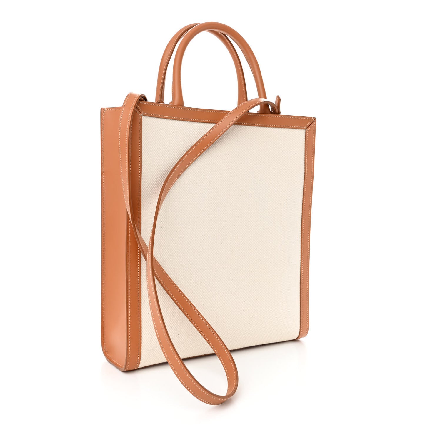 Canvas Calfskin Logo Print Small Vertical Cabas Natural Tan