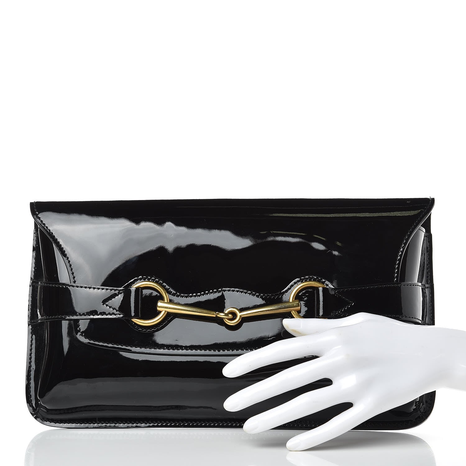 Gucci Patent Large Bright Bit Clutch Black 2 of 9