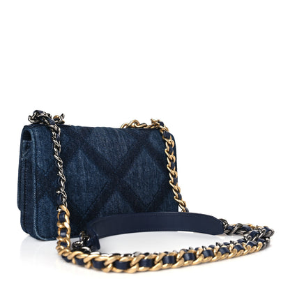 Chanel Denim Quilted Chanel 19 Wallet On Chain WOC Blue 4 of 11