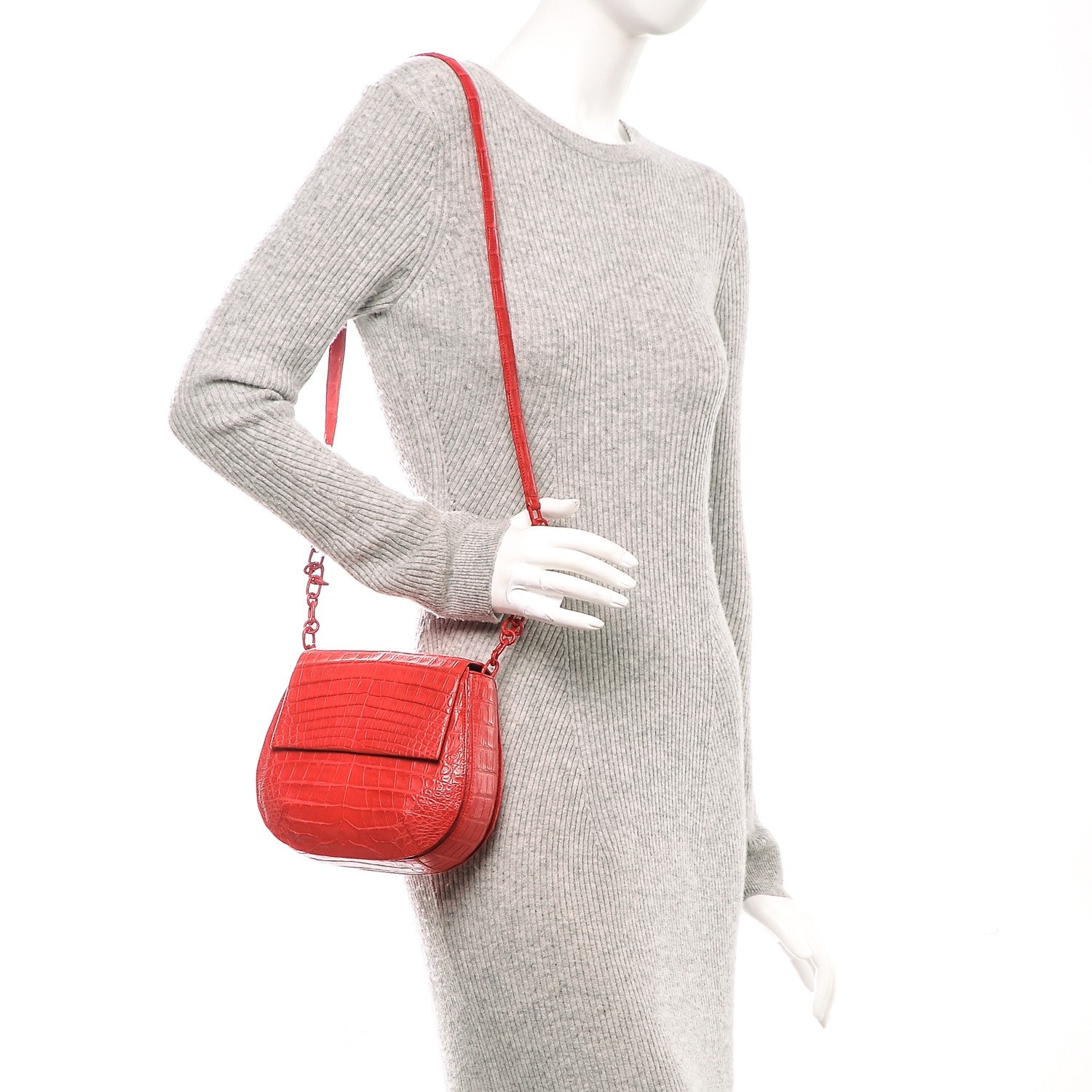 Nancy Gonzalez Crocodile Round Flap Top Crossbody Red 2 of 7