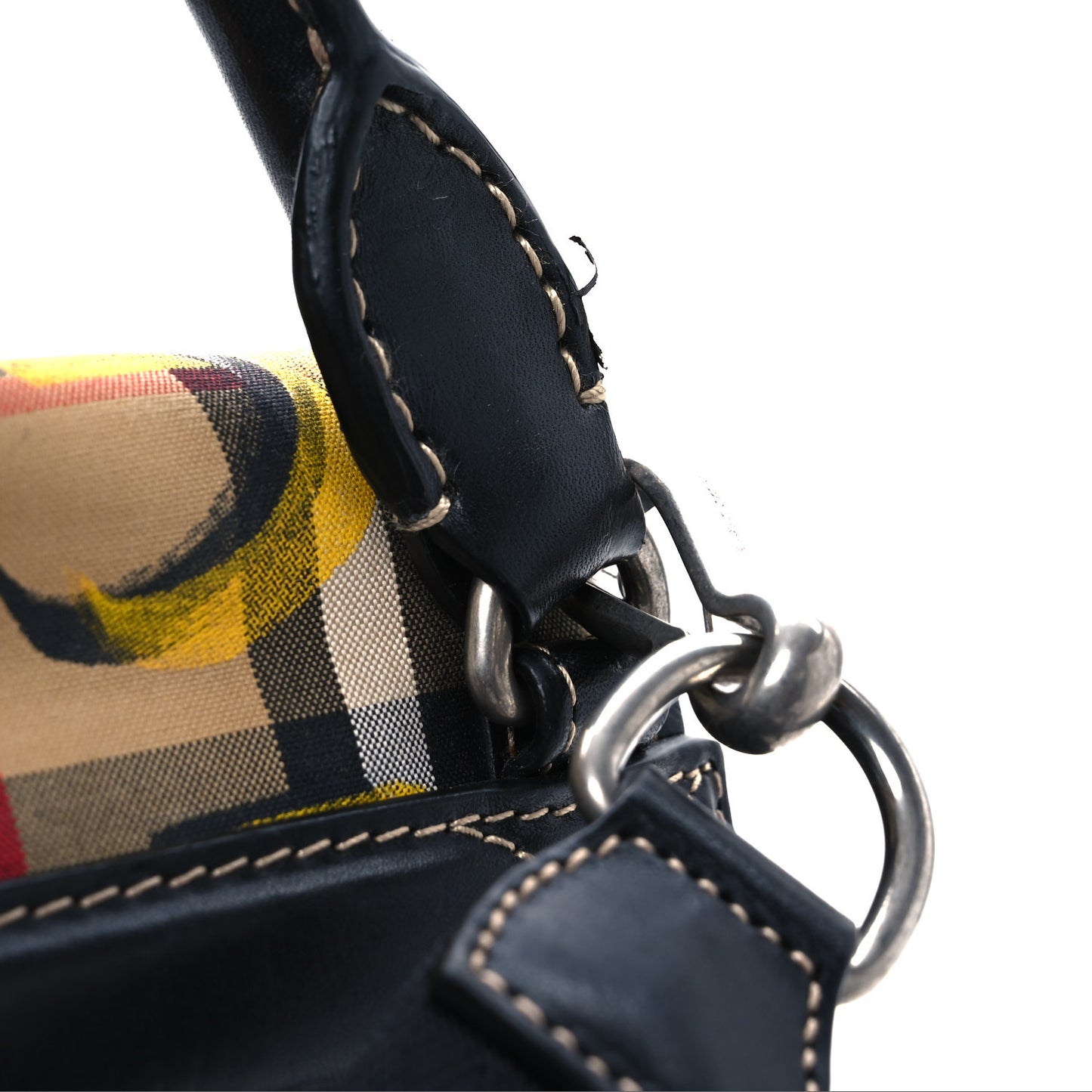 Calfskin Vintage Check Graffiti Print Small Rucksack Backpack Yellow