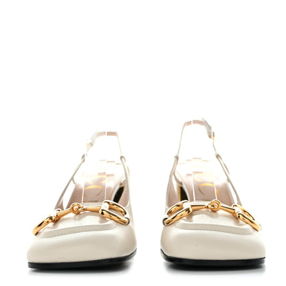 Gucci Malaga Kid Horsebit 75mm Slingback Pumps 39 Mystic White 2 of 8