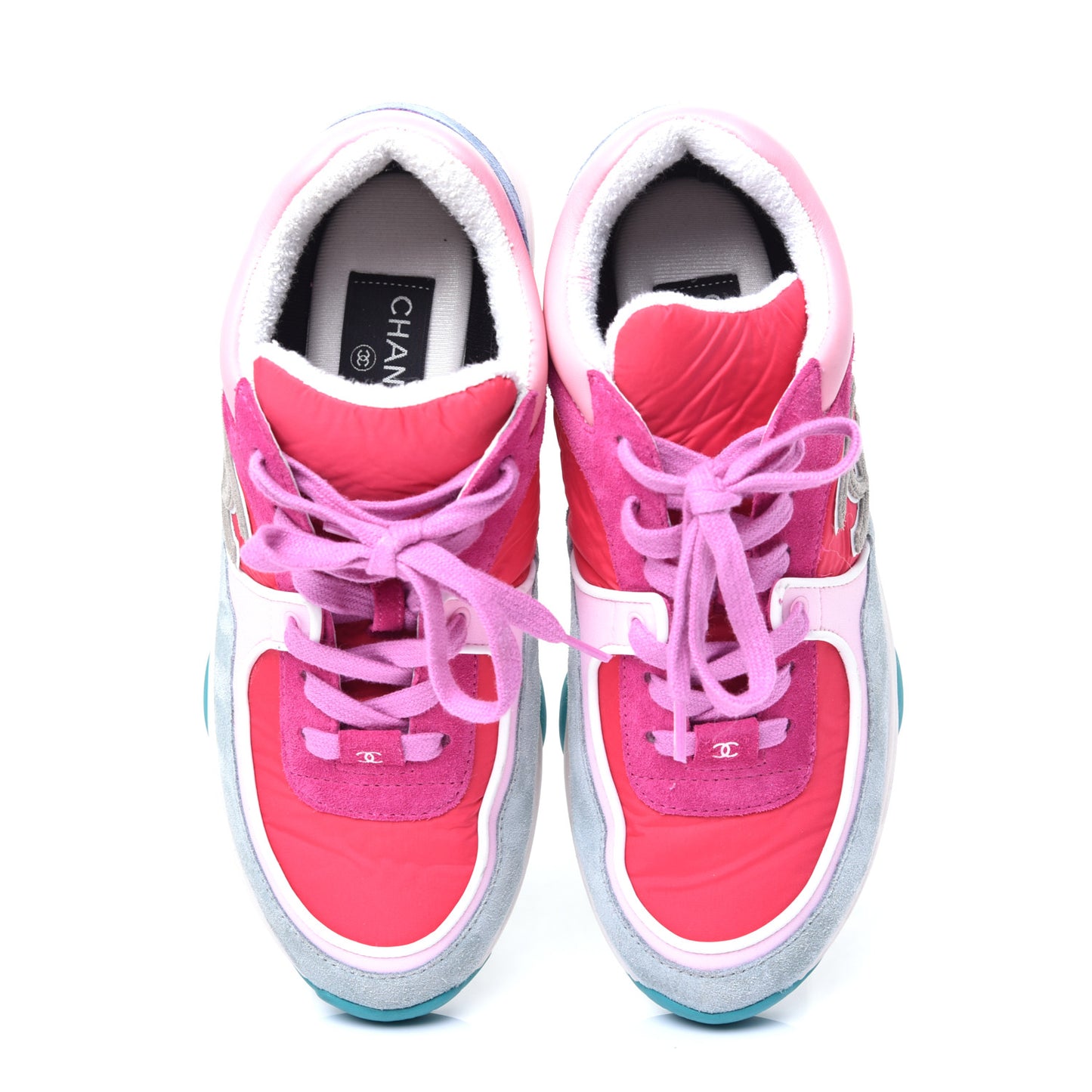 Nylon Lambskin Suede Calfskin CC Sneakers 38.5 Fuchsia Pink
