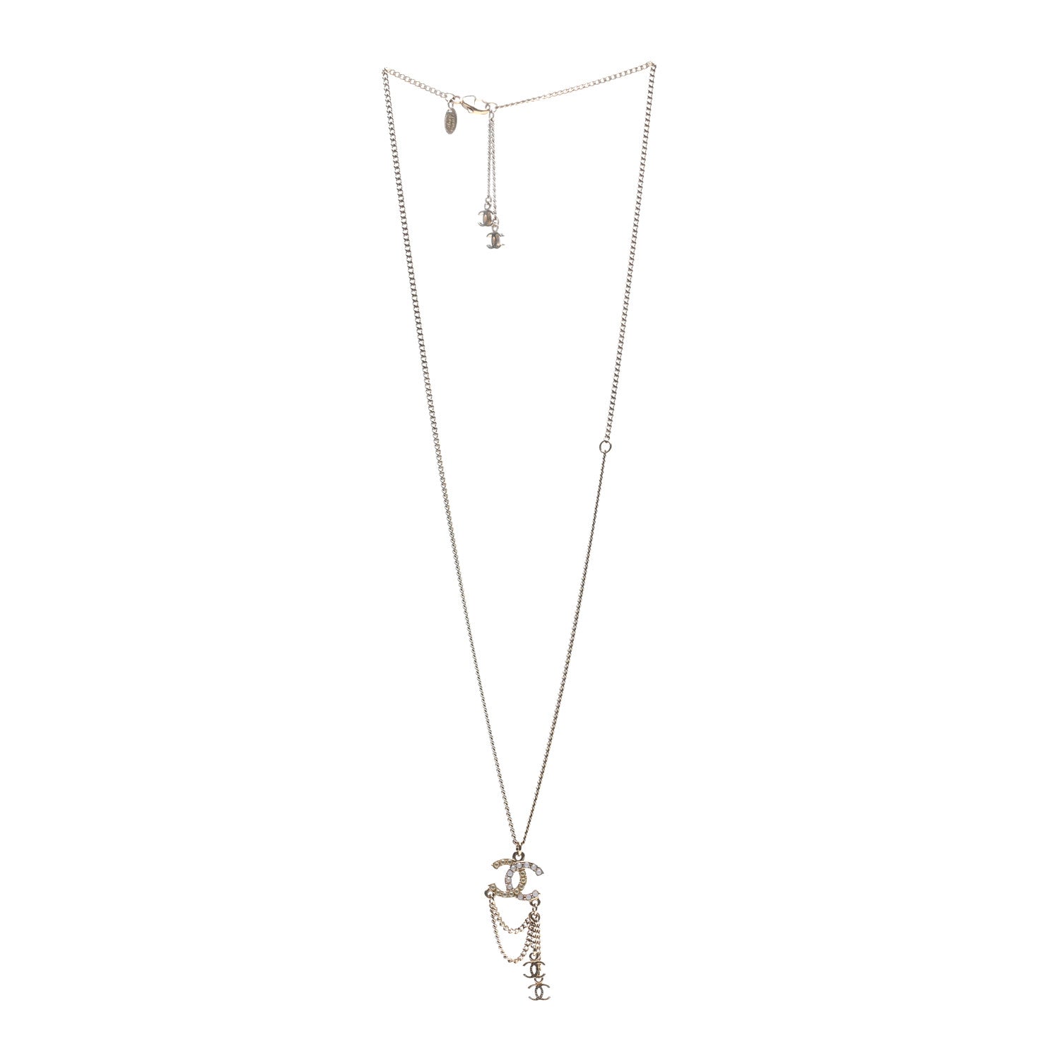Chanel Pearl Crystal CC Chain Necklace Gold Pink 3 of 5