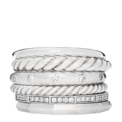 David Yurman Sterling Silver Diamond 16mm Stax Wide Stacked Ring 57 8 1 of 4